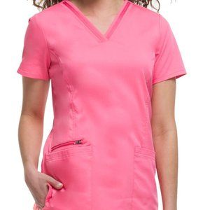 Purple Label by Healing Hands Pink Jasmine V-Neck Stretch Solid Scrub Top Small